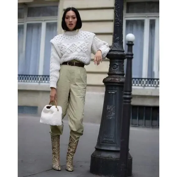 Isabel Marant Milane Cropped Cable Knit Merino Wool Sweater Ivory Sz 34 …